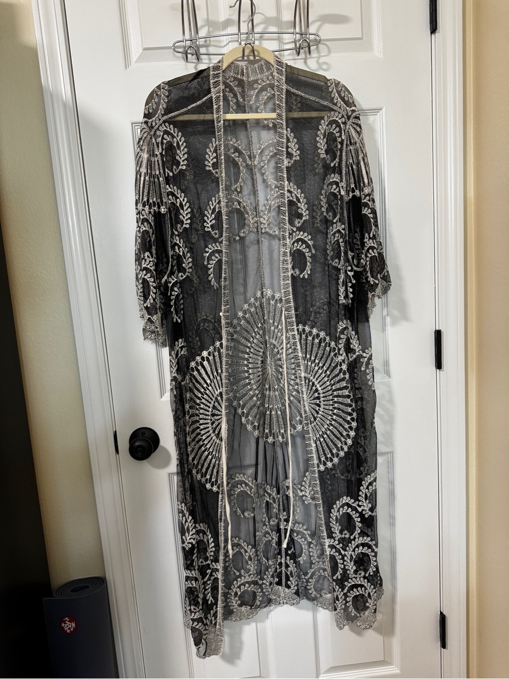 Black Sheer Embroidered Kimono/Swimsuit Cover Up